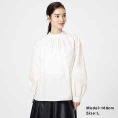 Блузка со сборками и высоким воротником PLST, белый