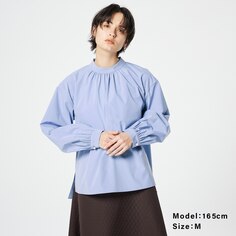 Блузка со сборками и высоким воротником PLST, синий