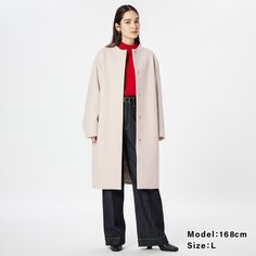 Длинное пальто без воротника из смесовой шерсти Melton PLST, серый