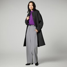 Длинное пальто без воротника из смесовой шерсти Melton PLST, черный