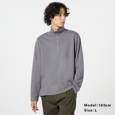 Мужской пуловер из смеси хлопка Urake с полумолнией на молнии PLST, серый