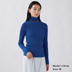 Очень тонкий свитер из мериносового шелка в рубчик с черепахой PLST, синий