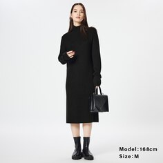 Трикотажное платье из смесовой шерсти с высоким воротником PLST, черный