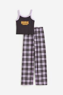 Пижамный комплект H&amp;M Stranger Things, 2 предмета, черный/светло-фиолетовый H&M