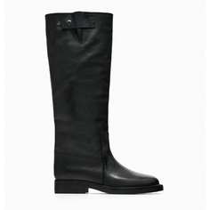 Сапоги Zara Flat Leather With Gathered Calf, черный