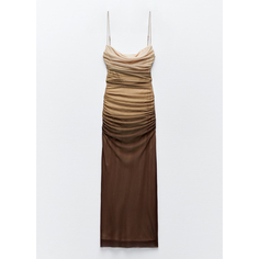 Платье миди Zara Printed Tulle, темно-коричневый