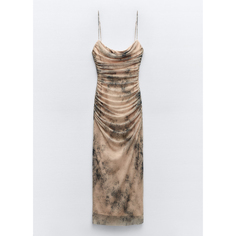 Платье миди Zara Printed Tulle, песочный