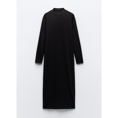 Платье миди Zara Ribbed Mock-neck, черный
