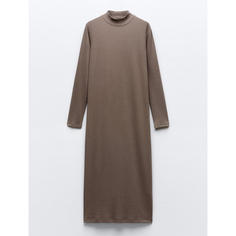 Платье миди Zara Ribbed Mock-neck, коричневый