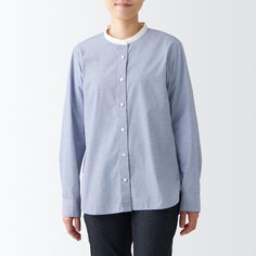 Стираная рубашка с широким воротником-стойкой MUJI, темно-синий