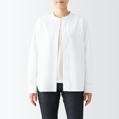 Стираная рубашка с широким воротником-стойкой (белая) MUJI, белый