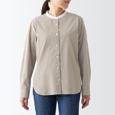 Стираная рубашка с широким воротником-стойкой MUJI, серовато-коричневый