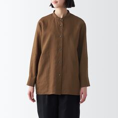 Тонкая блузка из рами в графическом стиле MUJI, коричневый