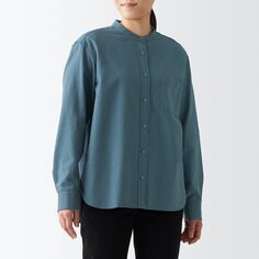 Стираная оксфордская рубашка с воротником-стойкой MUJI, дымчато-зеленый