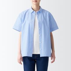 Классная рубашка с коротким рукавом MUJI, светло-голубые полосы