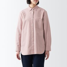 Оксфордская рубашка Kapok Blend с длинными рукавами из древесных орехов MUJI, розовый