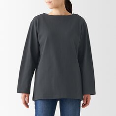 Толстая футболка с воротником-лодочкой и длинными рукавами MUJI, угольно-серый