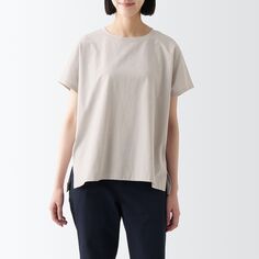 Широкая футболка из неравномерной пряжи MUJI, светло-серебристо-серый