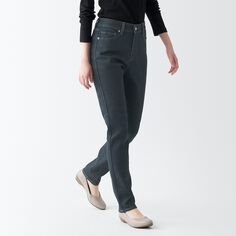 Узкие брюки из денима стрейч, внутренний шов 75, темно-серого цвета MUJI, угольно-серый