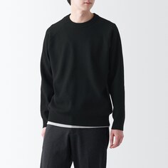 Моющийся широкий свитер в рубчик с круглым вырезом Milano MUJI, черный