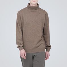 Кашемировый свитер с высоким воротником натуральных цветов MUJI, мокко коричневый