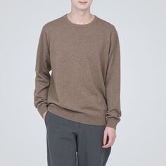 Кашемировый свитер с круглым вырезом натурального цвета MUJI, мокко коричневый