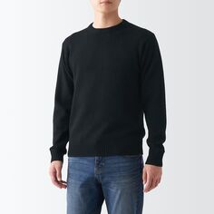 Шерстяной свитер средней толщины с круглым вырезом MUJI, черный