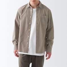 Стираная рубашка с широкими и длинными рукавами MUJI, темно-коричневая клетка