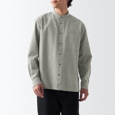 Стираная оксфордская рубашка с воротником-стойкой и длинными рукавами MUJI, хаки клетка