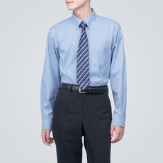 Деловая рубашка на пуговицах с длинными рукавами без глажки MUJI, светло-синий