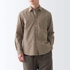 Стираная рубашка с широкими и длинными рукавами MUJI, темно коричневый
