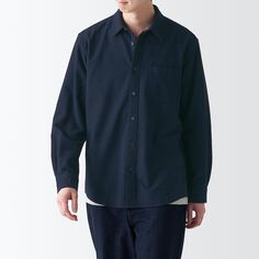 Двухсторонняя фланелевая рубашка с длинными рукавами с начесом MUJI, темно-синий