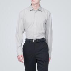 Деловая рубашка с полушироким воротником и длинными рукавами без глажки MUJI, серый