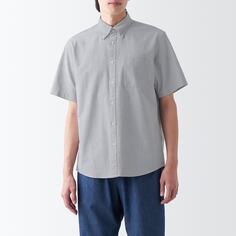 Стираная оксфордская рубашка на пуговицах с короткими рукавами MUJI, светло-серый