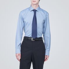 Деловая рубашка с полушироким воротником и длинными рукавами без глажки MUJI, светло-синий
