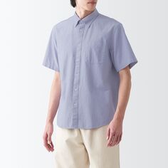 Стираная оксфордская рубашка на пуговицах с короткими рукавами MUJI, лаванда