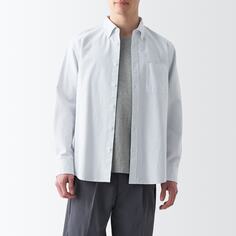 Стираная оксфордская рубашка на пуговицах с длинными рукавами MUJI, светло-серые полосы