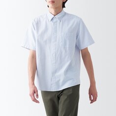 Стираная оксфордская рубашка на пуговицах с короткими рукавами MUJI, белая полоса