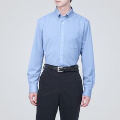 Рубашка из негладкого джерси с длинными рукавами на пуговицах MUJI, светло-синий