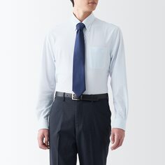 Рубашка из негладкого джерси с длинными рукавами на пуговицах MUJI, белая полоса