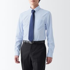Рубашка из негладкого джерси с длинными рукавами на пуговицах MUJI, синяя полоса
