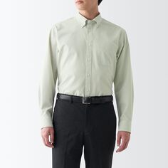 Немнущаяся рубашка на пуговицах с длинными рукавами MUJI, бледно-зеленый