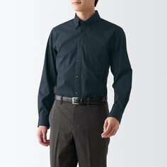 Деловая рубашка на пуговицах с длинными рукавами без глажки MUJI, темно-синий
