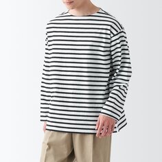 Стираная футболка с толстым вырезом «лодочка» и рукавами три четверти MUJI, черная рамка
