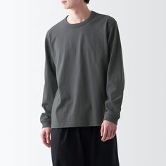 Стираная футболка из плотного материала с круглым вырезом и длинными рукавами MUJI, темно-серый