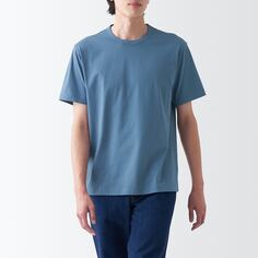 Трикотажная футболка с круглым вырезом и короткими рукавами MUJI, синий