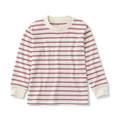 Гладкая трикотажная футболка с длинными рукавами и круглым вырезом (детская) MUJI, дымчато-розовая кайма