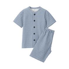 Футбольная пижама с короткими рукавами и без боковых швов (детская) MUJI, дымчато-голубая клетка