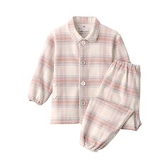 Фланелевая сменная пижама без боковых швов (детская) MUJI, розовая клетка