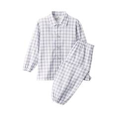 Пижама из двойной марли без боковых швов (детская) MUJI, лавандовый чек